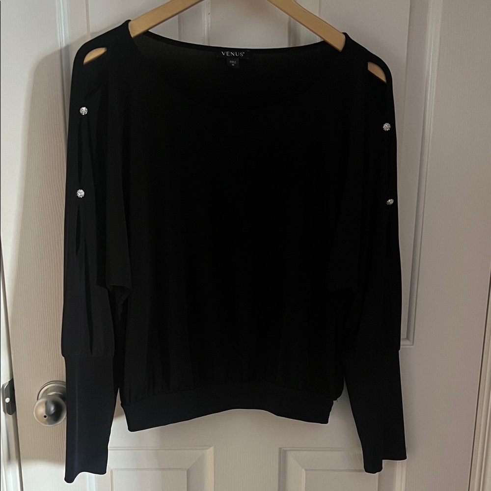 VENUS Black Top with Rhinestone Details